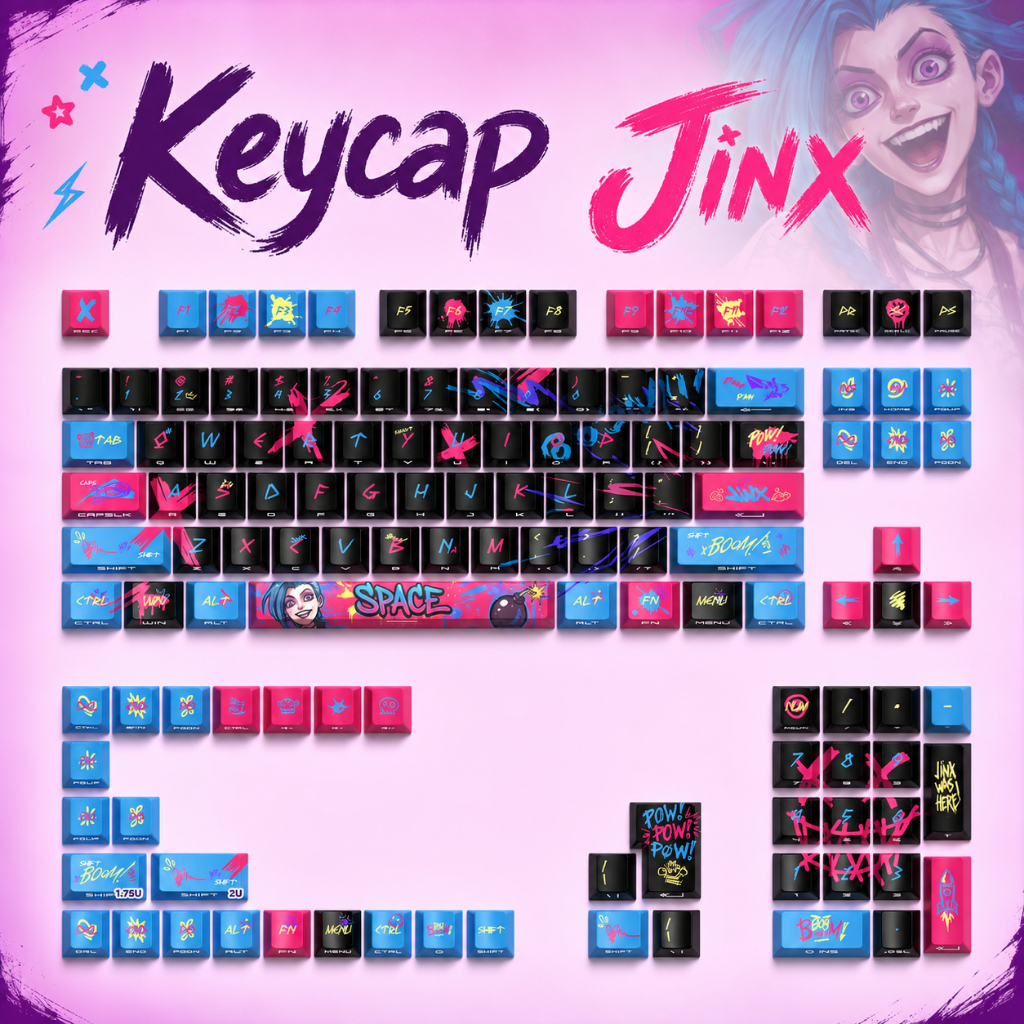 Keycap Jinx – Cherry Profile 129 nút | PBT Dye-Sub | Xuyên led cạnh dưới