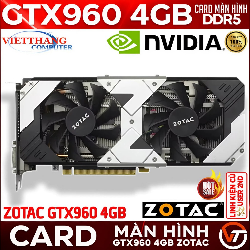 VGA - Card màn hình Zotac GTX960 4GB DDR5 2 Fan Cũ đã qua sử dụng còn đẹp