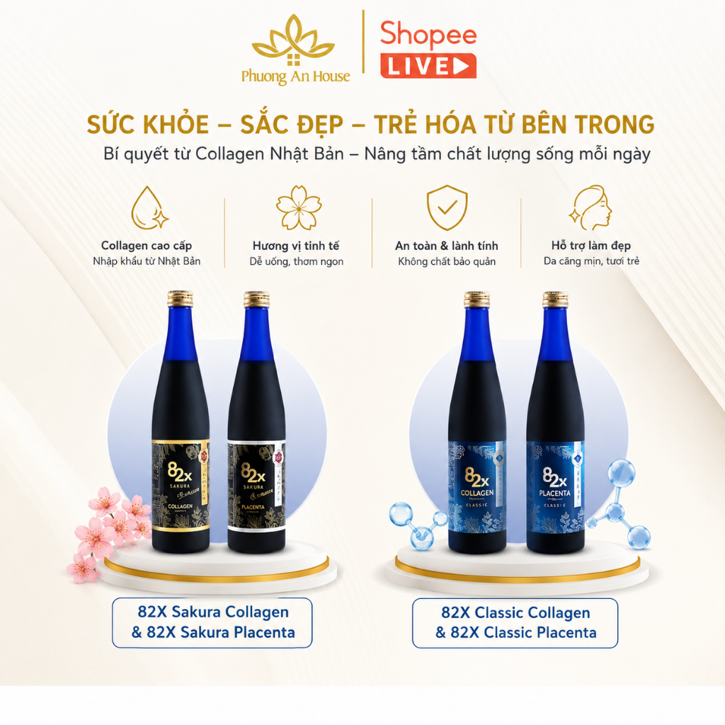 Nước uống Collagen và Placenta Classic - Sakura Premium 82x đẹp da