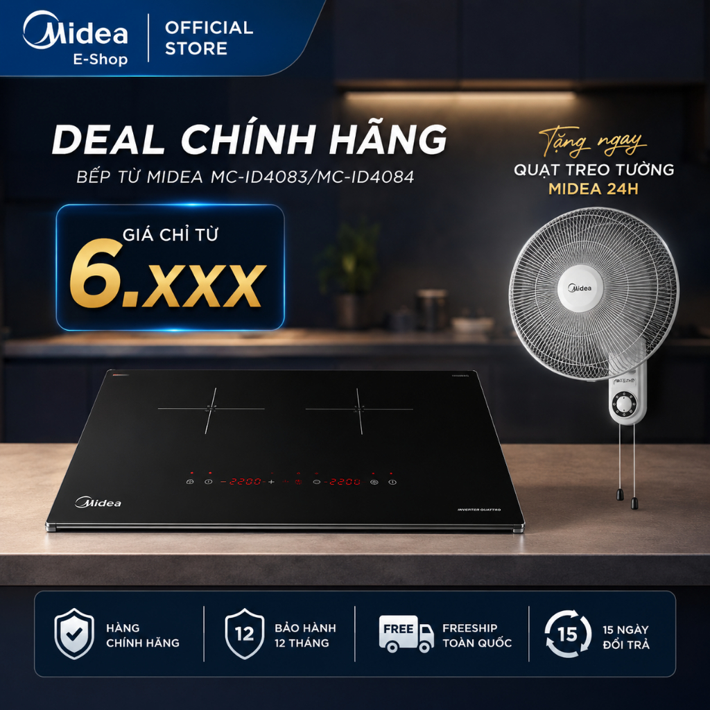 Bếp Từ Đôi Midea MC-ID4083 / MC-ID4084 | Mặt Kính Schott | Bo Viền Inox | 4000W Có Sôi Liu Riu