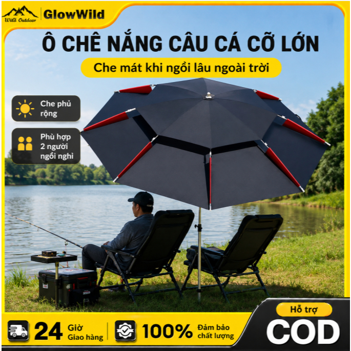 Ô Đi Câu Cá 2 Tầng 2m4-2m6 Xoay 360°, Chống Nắng UV Chống Mưa Chống Lật Gió, Siêu Bền