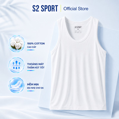 Áo ba lỗ thun nam trơn S2 SPORT áo sát nách trắng cotton premium co giãn thoáng khí thấm hút - SC21