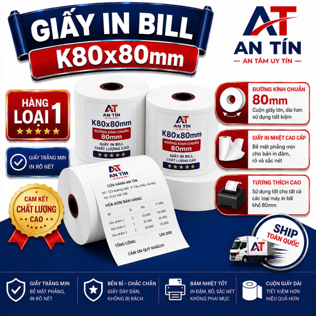 THÙNG 50 CUỘN Giấy In bill K80x80 Giấy In Hóa Đơn K80x80