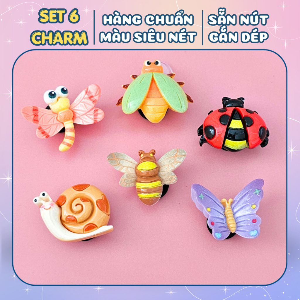 Set charm gắn dép mẫu SA100, bộ charm sticker dép loại nhựa cứng trang trí charm dép