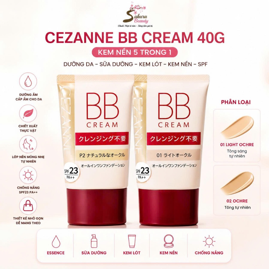 Kem nền Cezanne BB Cream Nhật Bản 5 trong 1 – Tuýp 40g
