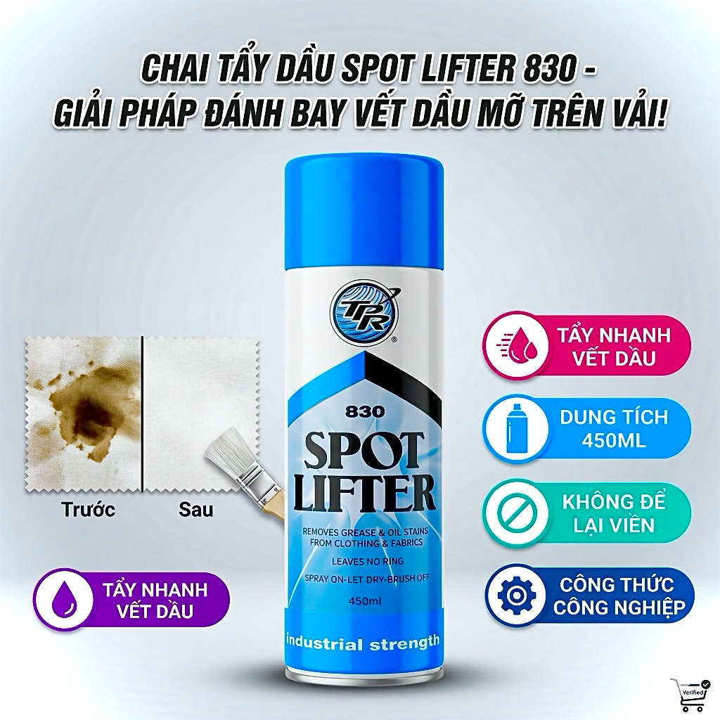 SPOT LIFTER 830 - Chai xịt Tẩy Dầu trên vải, Tẩy nhanh vết dầu, dung tích 450ml