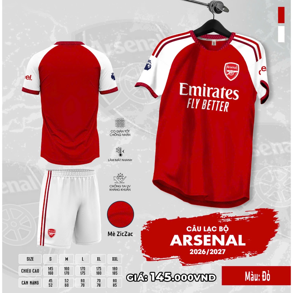 Quần Áo Đá Banh CLB Arsenal Vải Mè