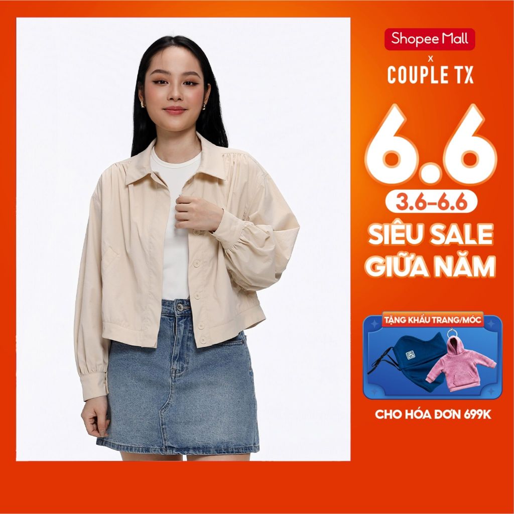 Áo Khoác Dù Nữ Couple TX Cổ Sơ Mi Không Nón Form Relax Boxy WOP 2097