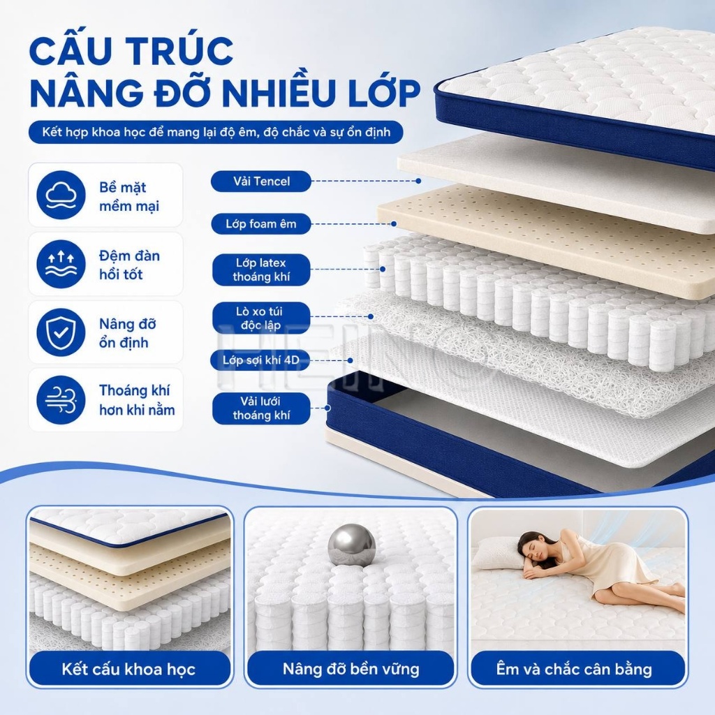 Nệm Lò Xo Túi Độc Lập Xanh Trắng Nệm Cuộn Hút Chân Không Êm Ái Thoáng Khí Hỗ Trợ Lưng | BigBuy360 - bigbuy360.vn