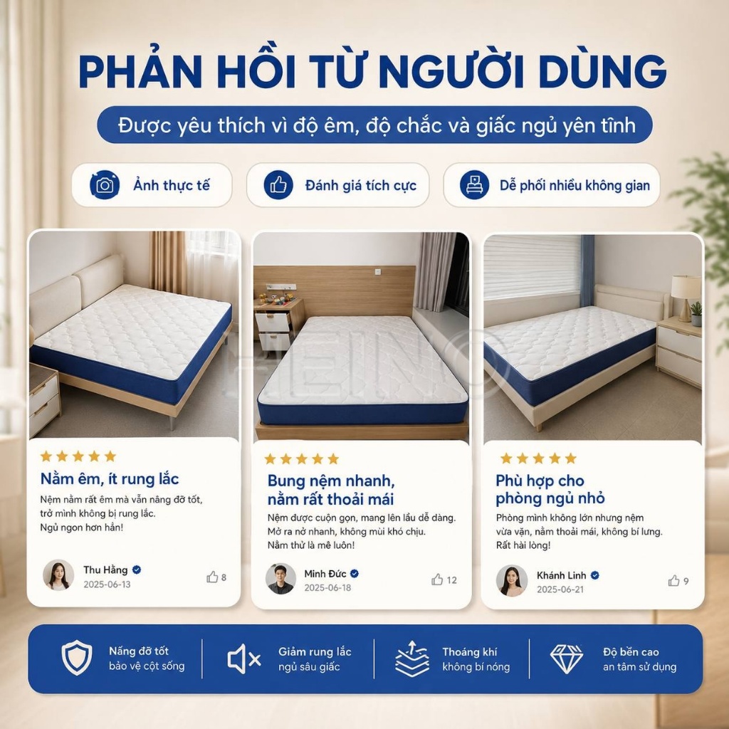 HEINO Nệm Lò Xo Túi Độc Lập 20cm Êm Ái Thoáng Khí Nâng Đỡ Cột Sống Cho Phòng Ngủ Gia Đình COD | BigBuy360 - bigbuy360.vn