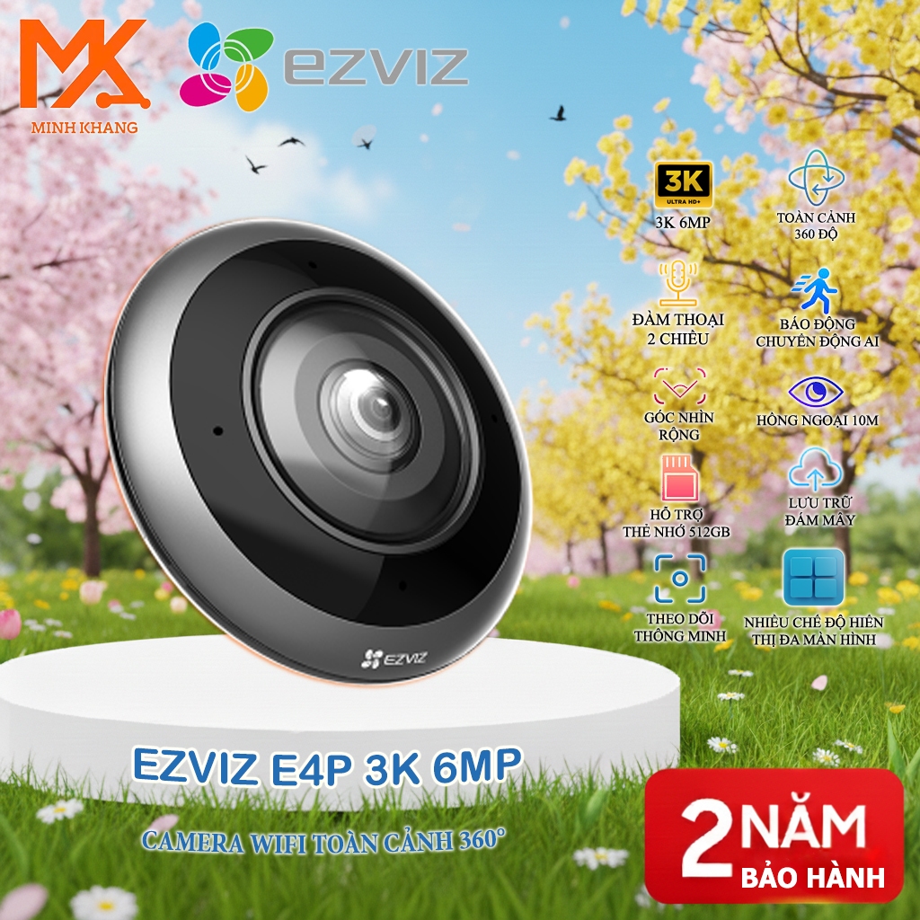 Camera Wi-Fi Toàn Cảnh EZVIZ E4P 3K⁺ (6MP) – Góc Nhìn 360° Fisheye, Đàm Thoại 2 Chiều, Cảnh Báo Thôn