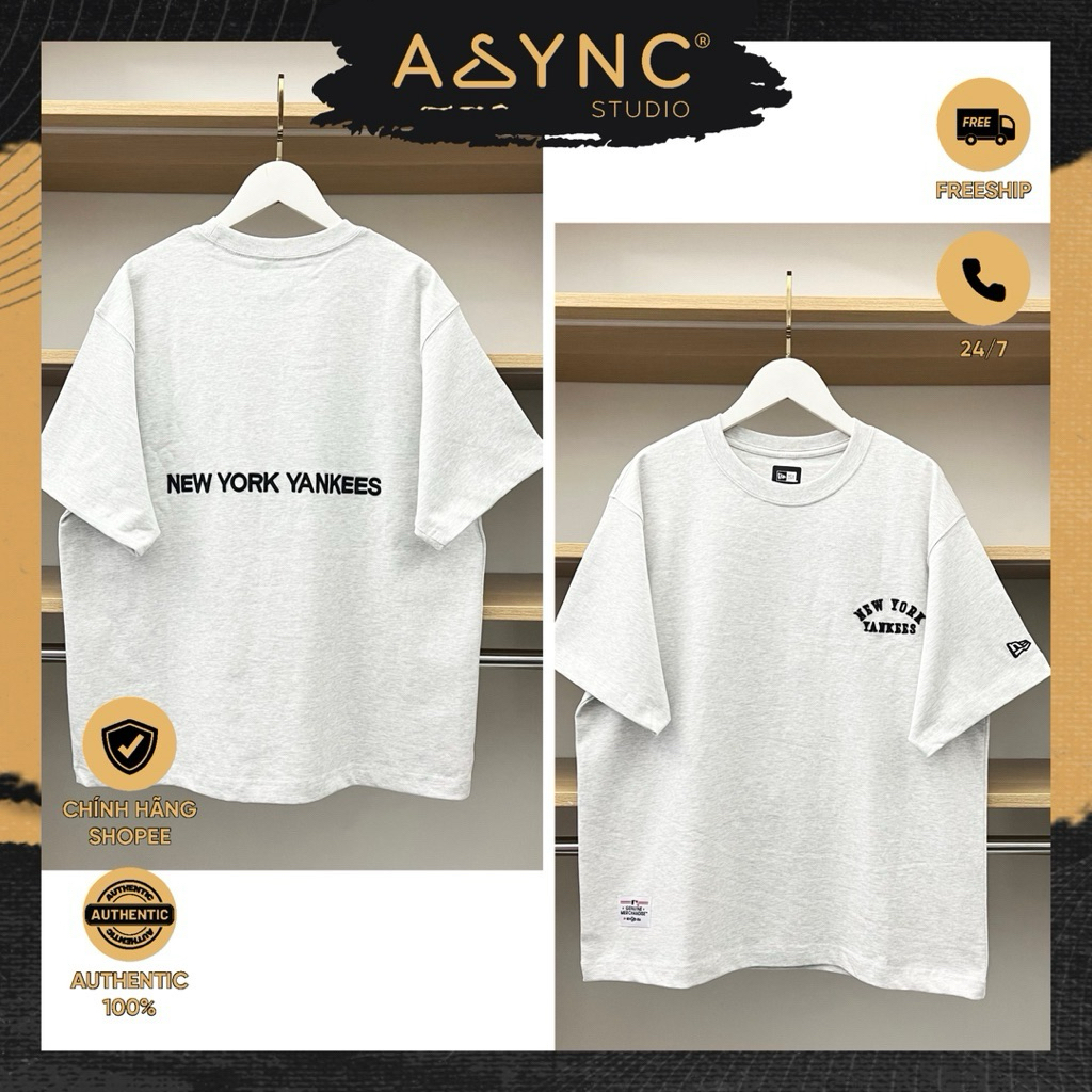Áo Thun New Era NY New York Yankees Xám Thêu Đen Basic | CODE: 13545696 - Async Studio