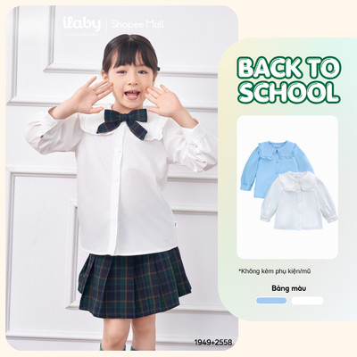 Áo sơ mi đi học bé gái ILABY cổ kiểu phối bèo chất liệu thô cotton cho bé 13-35kg KHÔNG NƠ [1949]