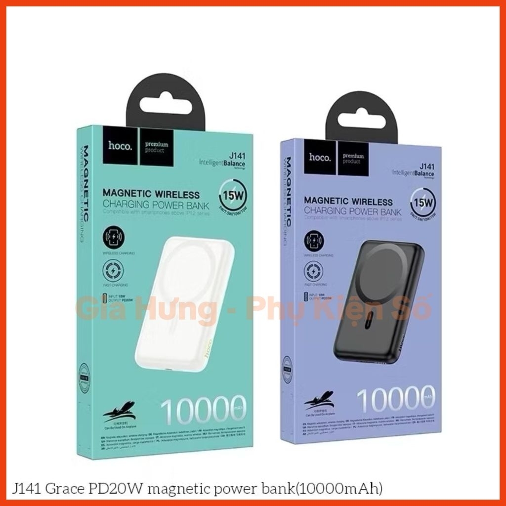 Sạc Dự Phòng J141 Không Dây 10000mah, Sạc Nhanh 20W, Sạc Không Dây 15W