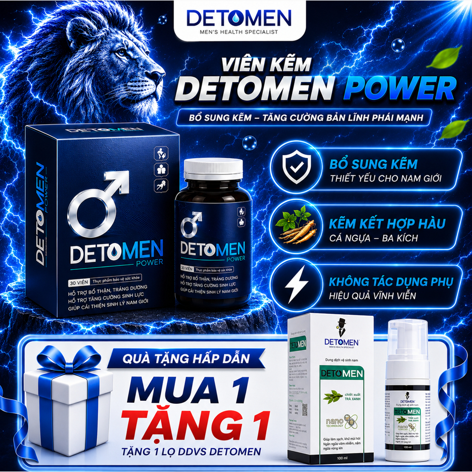Viên Kẽm Detomen Power Viên Uống Kẽm Bổ Sung Kẽm, Hỗ Trợ Duy Trì Sức Khỏe Nam Giới (30 viên)