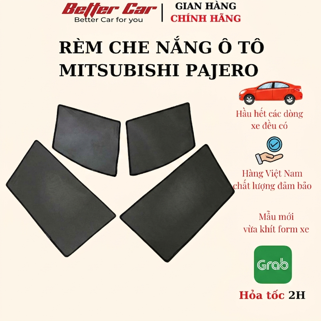 Rèm Che Nắng Ô Tô Mitsubishi Pajero 2007-2016 & Pajero Sport 2010-2025 Nam Châm Theo Xe - Bộ 4 Tấm C