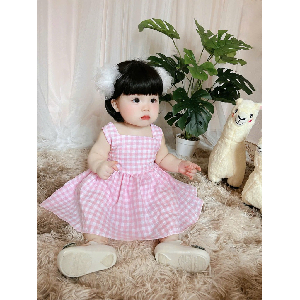 sét bộ vải đũi cho bé- caro hồng
