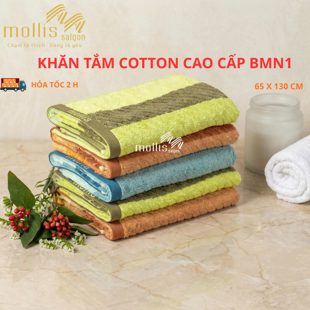Khăn Tắm cotton  cao cấp Mollis BMN1 Mềm  Mịn Thấm Hút