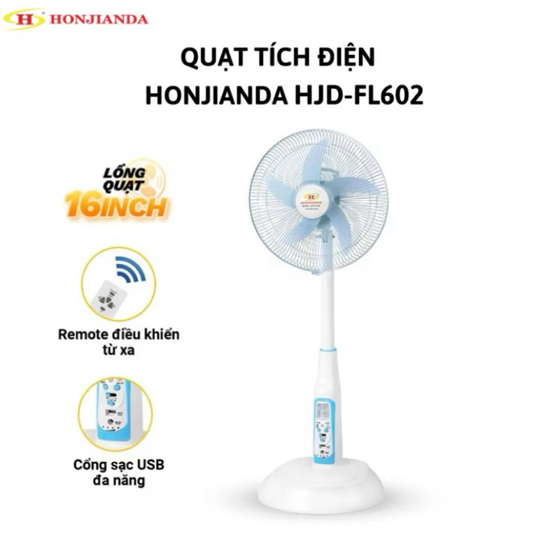 Quạt Sạc Tích Điện Kiểu Đứng HONJIANDA HJD-FL 602,Có Điều Khiển Từ Xa