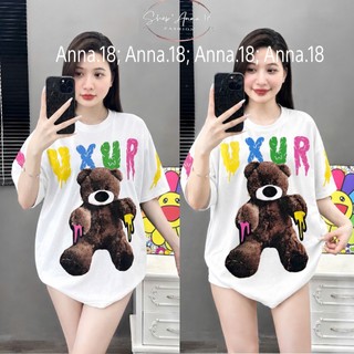Áo phông 3158 chất cotton khô in hình (GẤU_ LUXY) form rộng_ 40-70kg