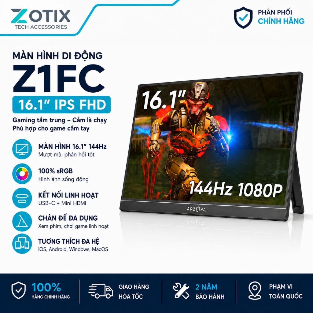 Màn hình di động ARZOPA Z1FC 16.1 inch 144Hz Bảo hành chính hãng 24 tháng