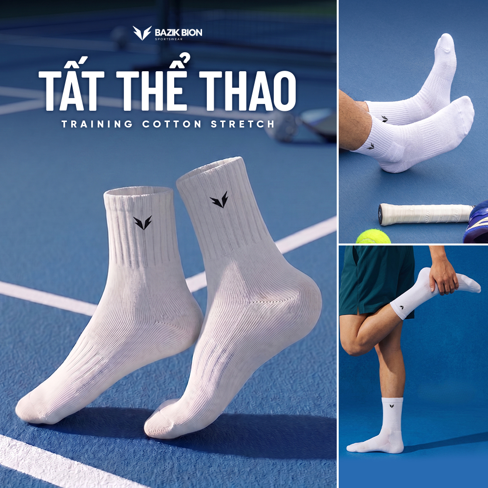 Tất Thể Thao BAZIK Training Cotton Stretch Thể Thao Cao Cổ, Thoáng Mát, Thấm…