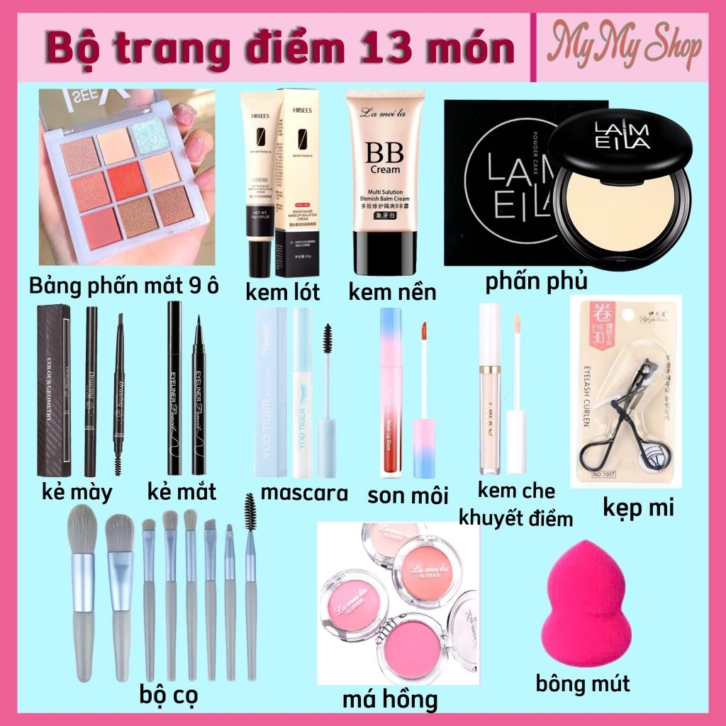 Combo 13 món makeup/bộ trang điểm/bộ trang điểm đi tiệc/bộ makeup cá nhân