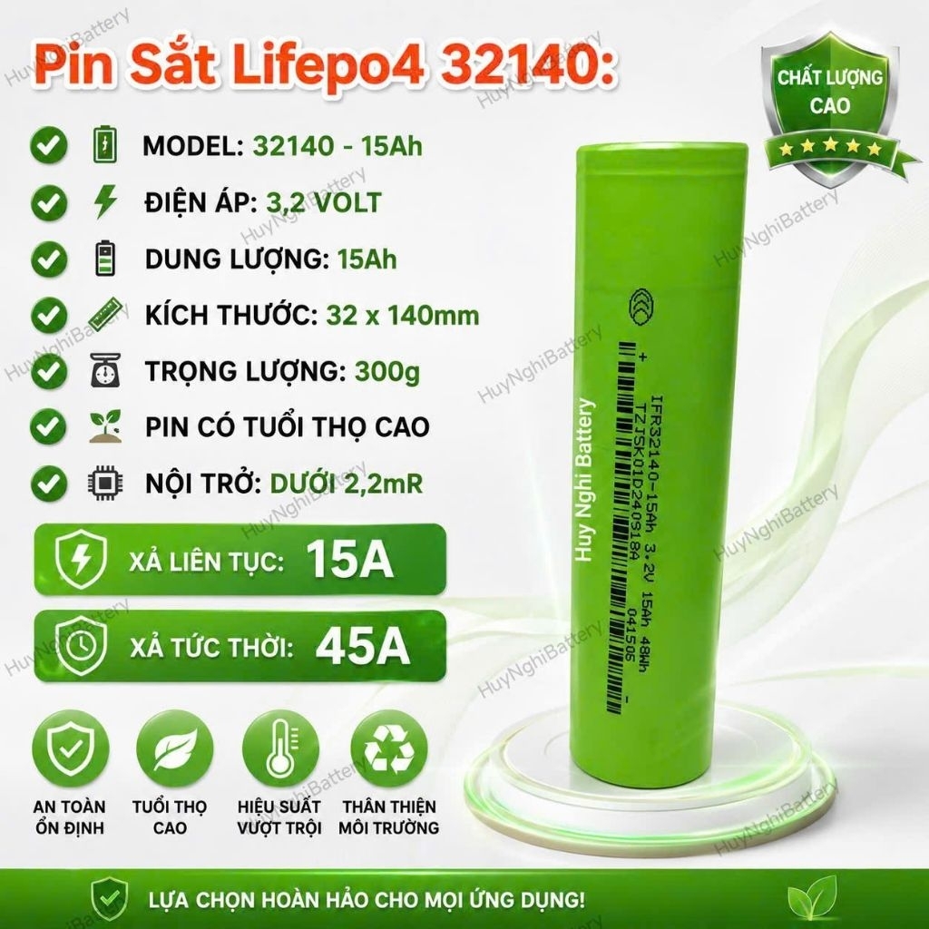(Hoả Tốc Sài Gòn) Lifepo4 (3, 2v): 32140 - 15ah