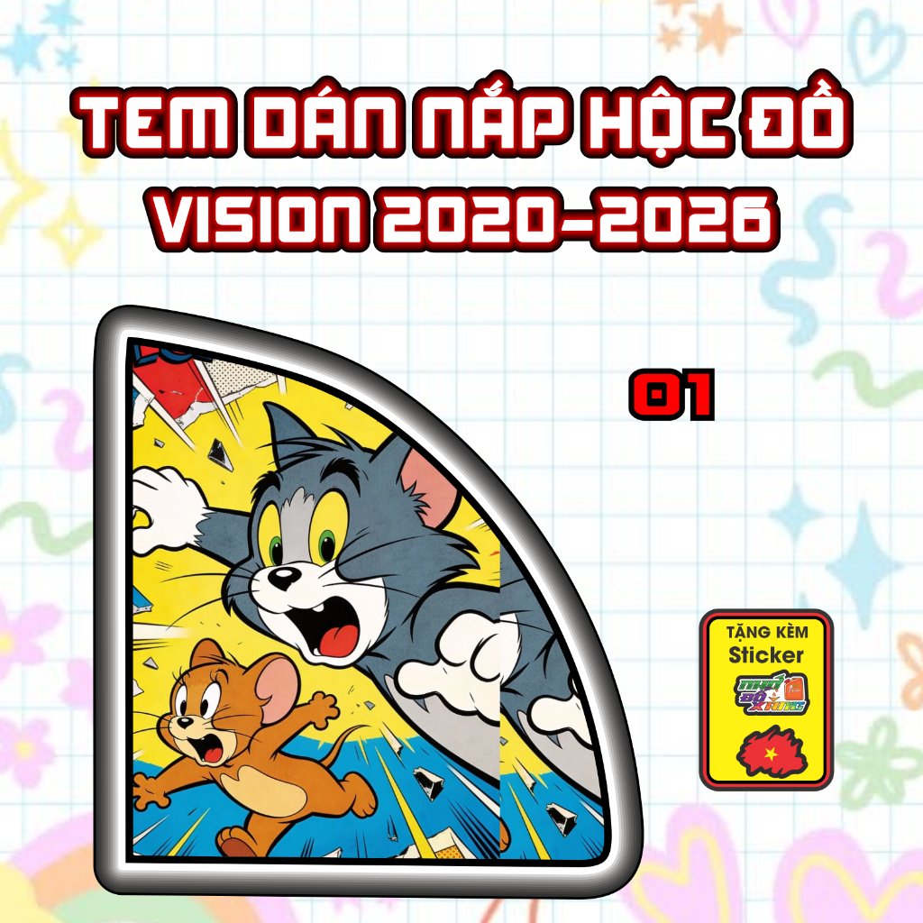 Tem Dán Nắp Hộc Đồ Vision 2020-2026 Dán Trang Trí Decal Nhãn Dán Mẫu Tom Và Jerry Decal Nhãn Dán