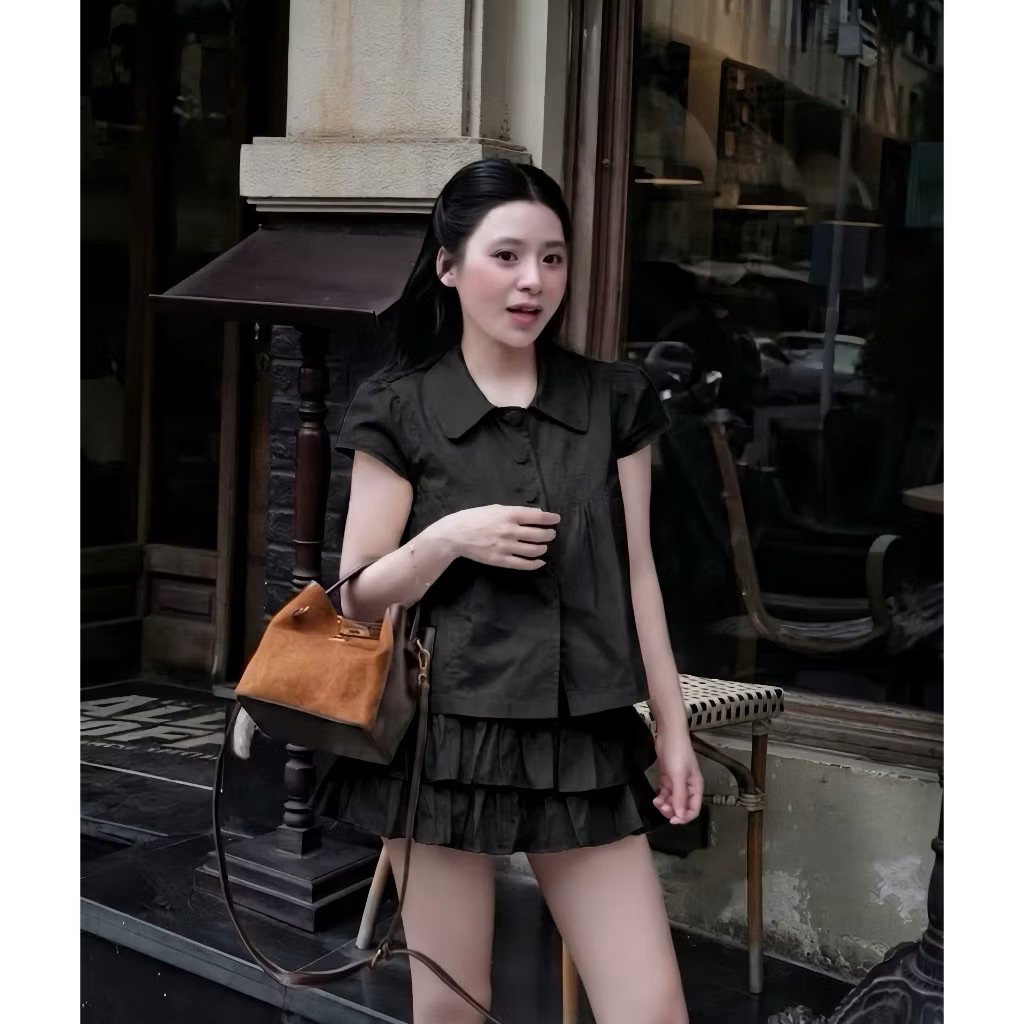 NTHS02 Set khuy bọc chân váy tầng cạp chun có quần bảo hộ bigszie
