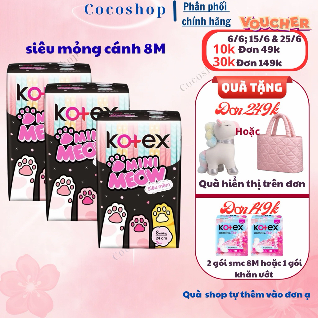 Băng vệ sinh Kotex Minimeow siêu mỏng cánh 24cm 8 miếng