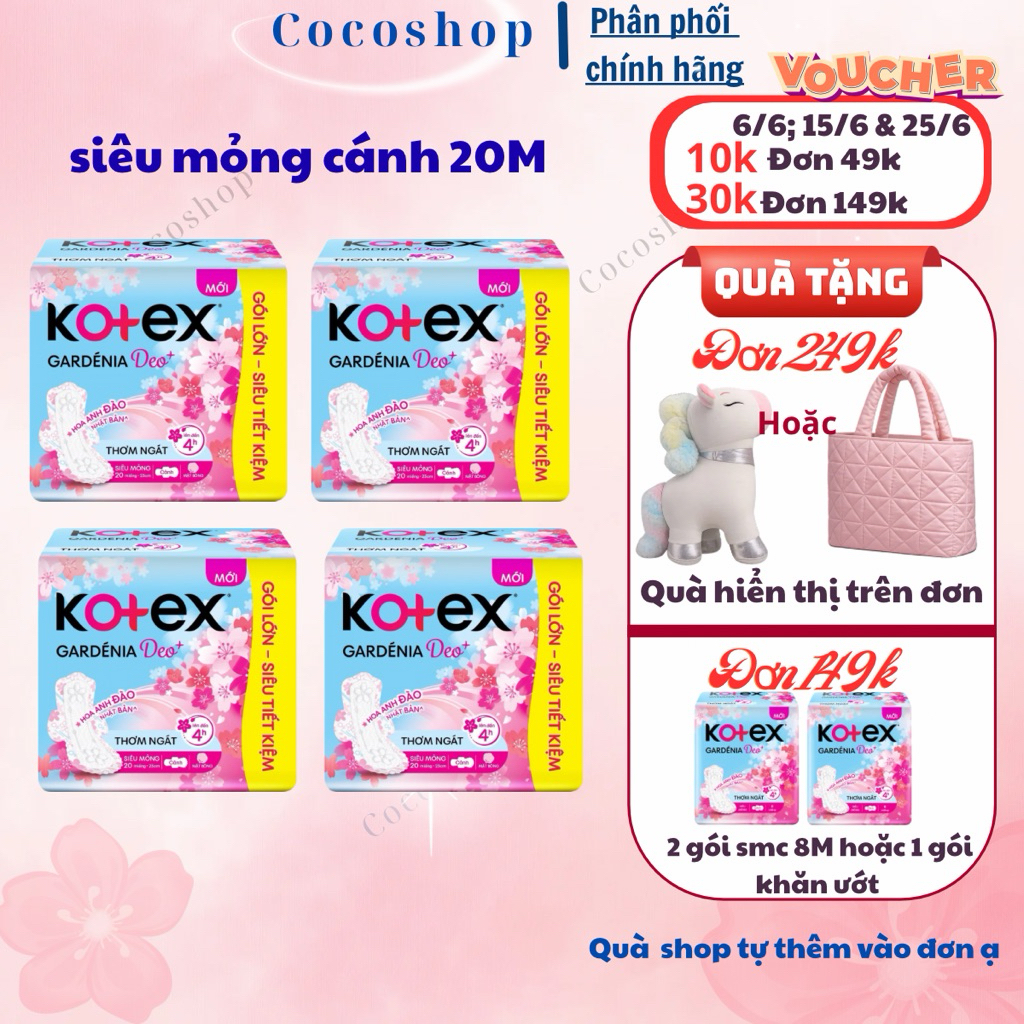 Băng vệ sinh Kotex Gardenia deo anh đào 23cm 8 miếng/  20 miếng