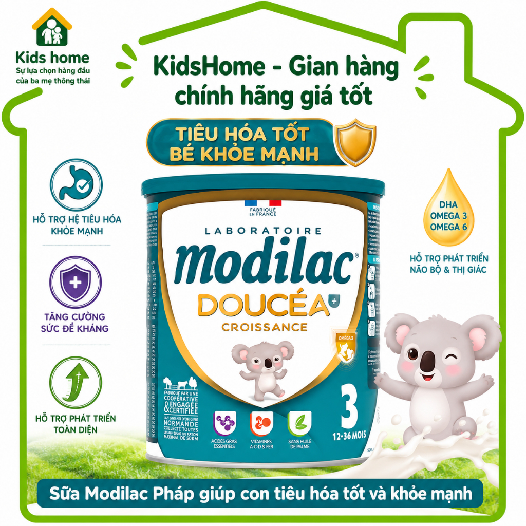 Sữa bột Modilac Doucea Pháp, lon 800g, giúp con phát triển toàn diện, sữa công thức dành cho bé, muố