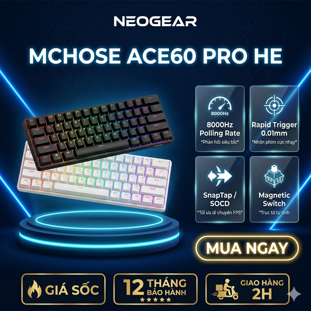 ⚡[Cực Hot] Bàn Phím Cơ Mchose Ace60/Ace68 Pro HE, Hotswap, 8KHz, Rapid Trigger, SnapTap SOCD, 0.01mm