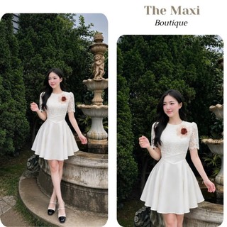 Váy ren hoa tiểu thư xoè đính hoa cài nhẹ nhàng nữ tính ND8