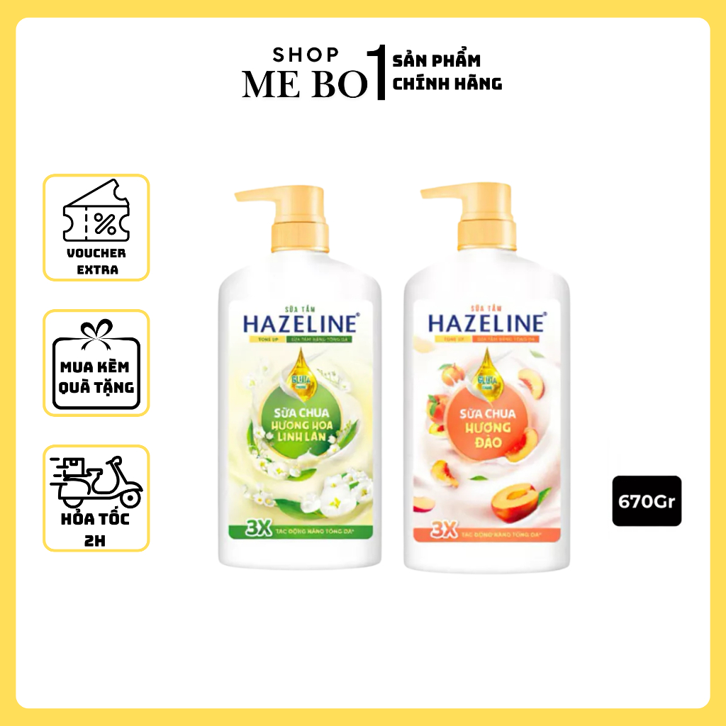 SỮA TẮM NÂNG TONE DA HAZELINE SỮA CHUA HƯƠNG ĐÀO, HƯƠNG LINH LAN 670G
