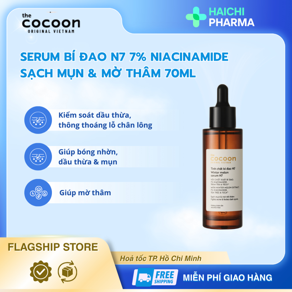 Tinh chất bí đao (serum) 7% Niacinamide (N7) sạch mụn chuyên sâu & mờ vết thâm Cocoon 70ml