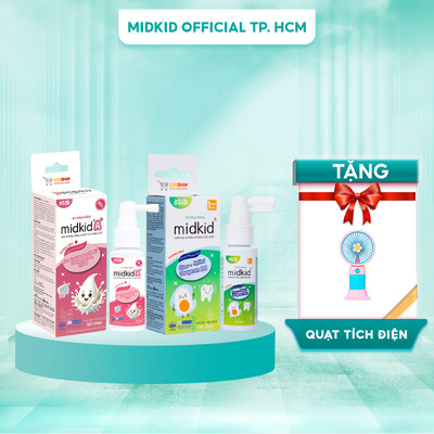Combo 1 hộp xịt chống sâu răng Midkid A+ + 1 hộp xịt chống sâu răng Midkid 1+ vị ngọt thơm nuốt an toàn
