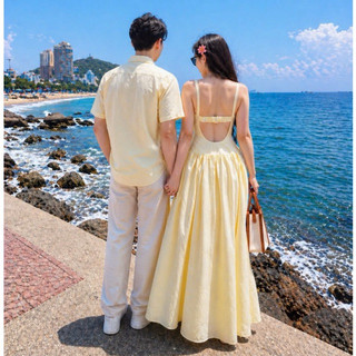 Set áo váy đôi vàng form váy dài cá tính xinh - YH Couple Shop đồ
