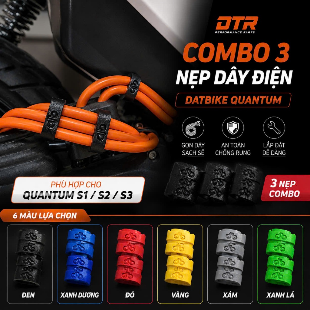 Combo 3 Nẹp Dây Điện Màu Cho Datbike Quantum S1 S2 S3 | Phụ Kiện Trang Trí Làm Đẹp Xe Điện | Dễ Lắp 