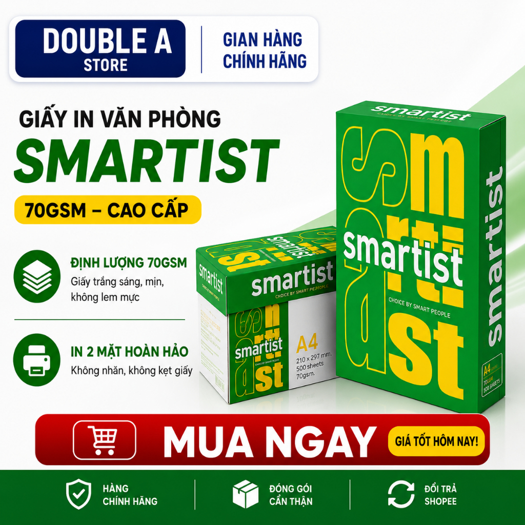 Thùng 5 Ream Giấy A4 Smartist 70gsm - chính hãng, chất lượng cao, giấy in văn phòng