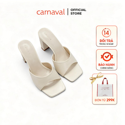 Dép Nữ Cao Gót Carnaval Mũi Vuông Quai Bản Ngang, Gót Trụ Cao 7cm Thanh Lịch Tối Giản - VS208
