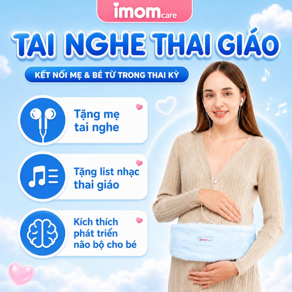 Tai Nghe Thai Nhi IMOM CARE Tai Nghe Bà Bầu Đai Vải Phát Nhạc Thai Giáo Cho Bé