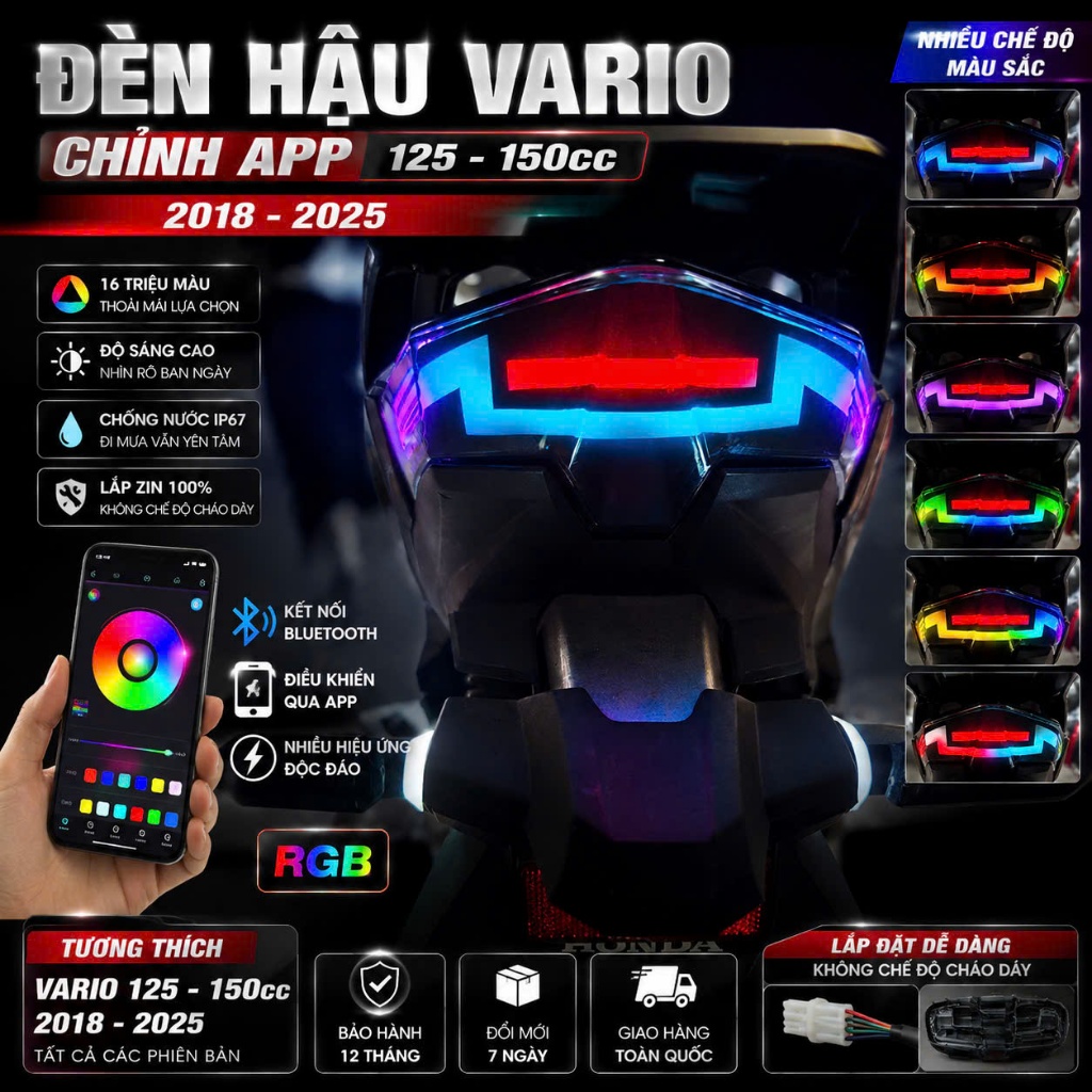 Đèn Hậu LED Chỉnh App Cho Vario 125/150 2018-2025 | Đổi Hiệu Ứng Qua Điện Thoại | Plug & Play