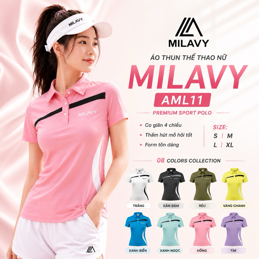 Áo Thun Cổ Trụ Thể Thao Nữ MILAVY Tay Ngắn