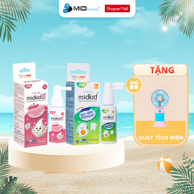 Combo 1 hộp xịt chống sâu răng Midkid A+ + 1 hộp xịt chống sâu răng Midkid 1+ vị ngọt thơm nuốt an toàn