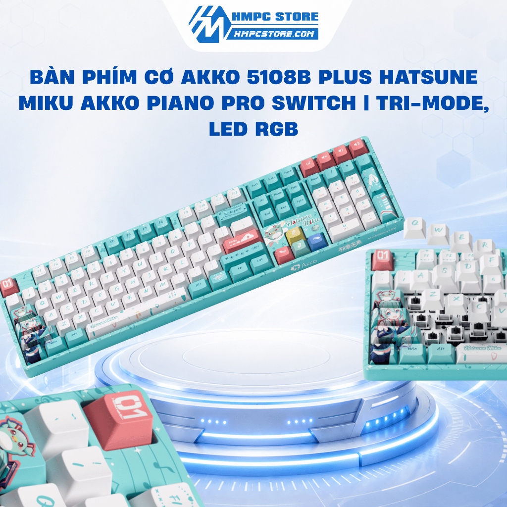 Bàn phím cơ AKKO 5108B Plus Hatsune Miku Akko Piano Pro Switch | Tri-mode, LED RGB | BH 12 tháng