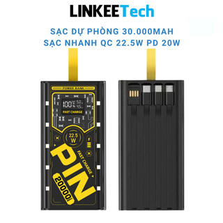 PKMALL Bộ Sạc dự phòng 30.000 50.000 sạc nhanh PD20W trong suốt tích hợp 4 dây sạc tích hợp đèn led chiếu sáng