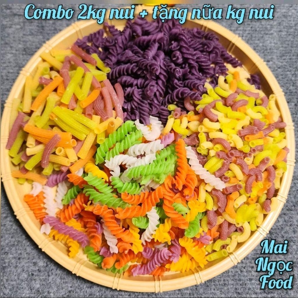 Combo 2kg Có 4 Loại Nui:Nui Ngắn, Nui Dài, Nui Xoắn Khoai Lang. Nui Xoắn Rau Củ (Tặng thêm 500gr nui