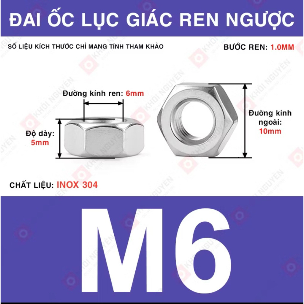 Ốc inox ren ngược M6 và M8